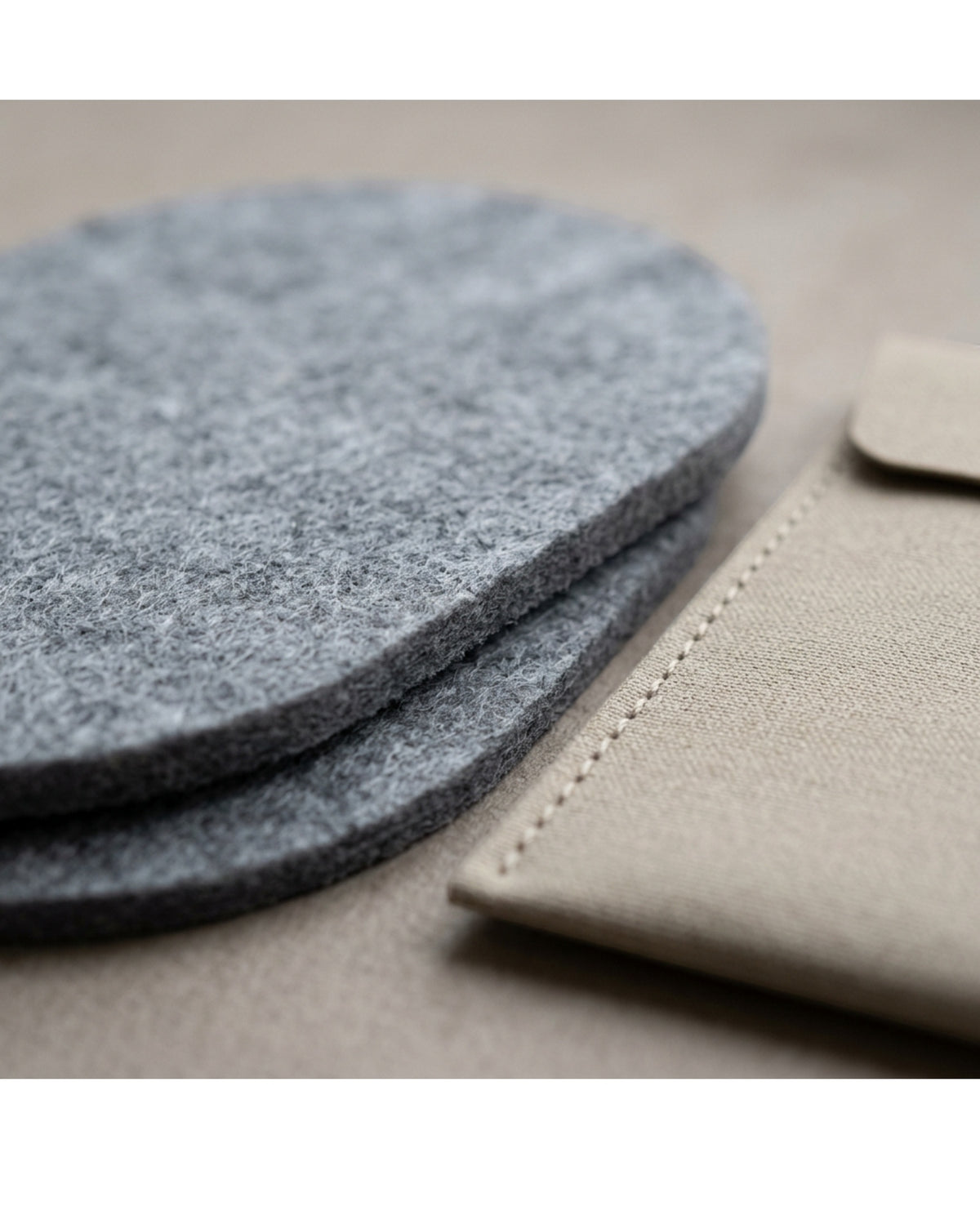 Vfxtk Oval Polyester Felt Coasters Eight Piece Fog Gray - Detail view