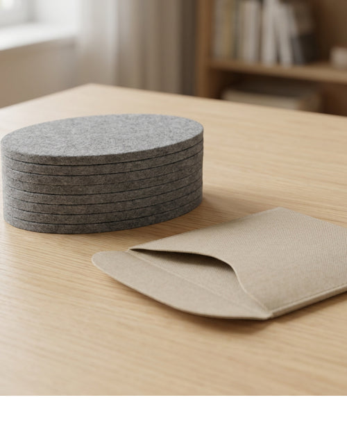 Vfxtk Oval Polyester Felt Coasters Eight Piece Fog Gray - Lifestyle view