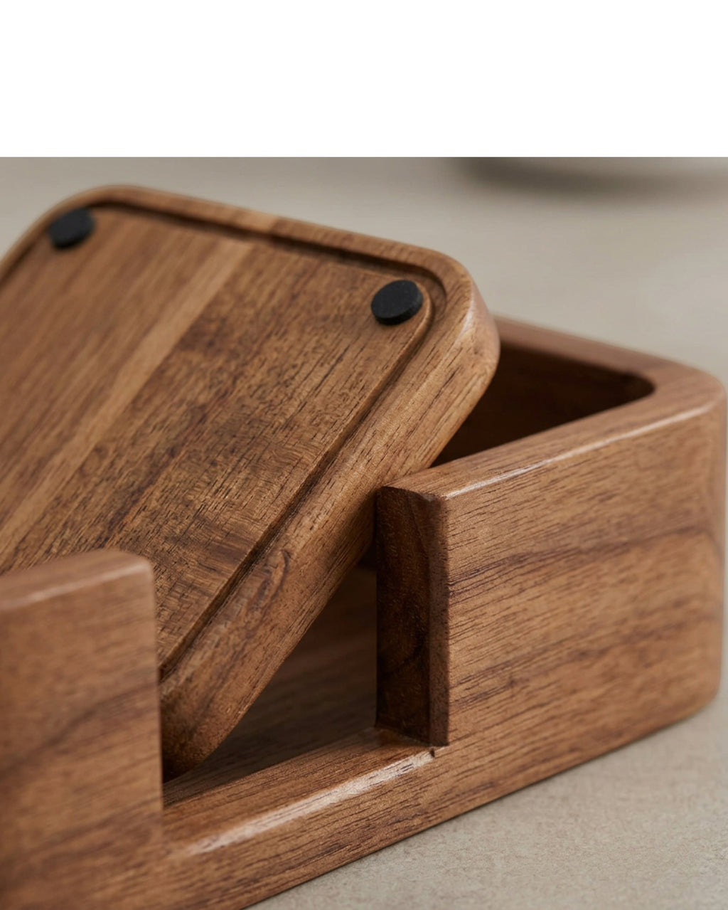 Vfxtk Rounded Rectangle Acacia Wood Coasters Four Piece Walnut with Holder - Detail view