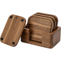 Vfxtk Rounded Rectangle Acacia Wood Coasters Four Piece Walnut with Holder - Product view